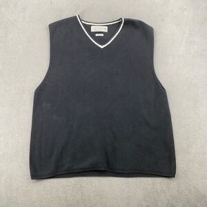 Pure Stuff Mens Black Cotton V-Neck Sweater Vest White Trim Size Large 08242